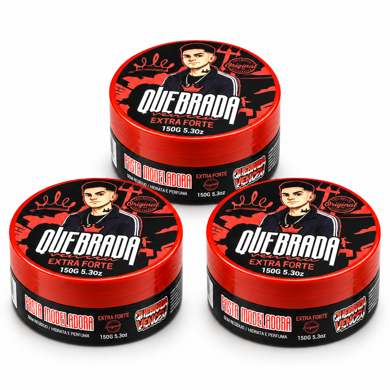 Pasta Modeladora 150g Na Quebrada Venceu – Extra Forte Pasta modeladora 150g Na Quebrada Venceu Extra Forte para cabelo masculino